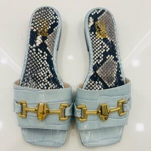 Cavalli Class Light Blue Sandals with Gold Accent